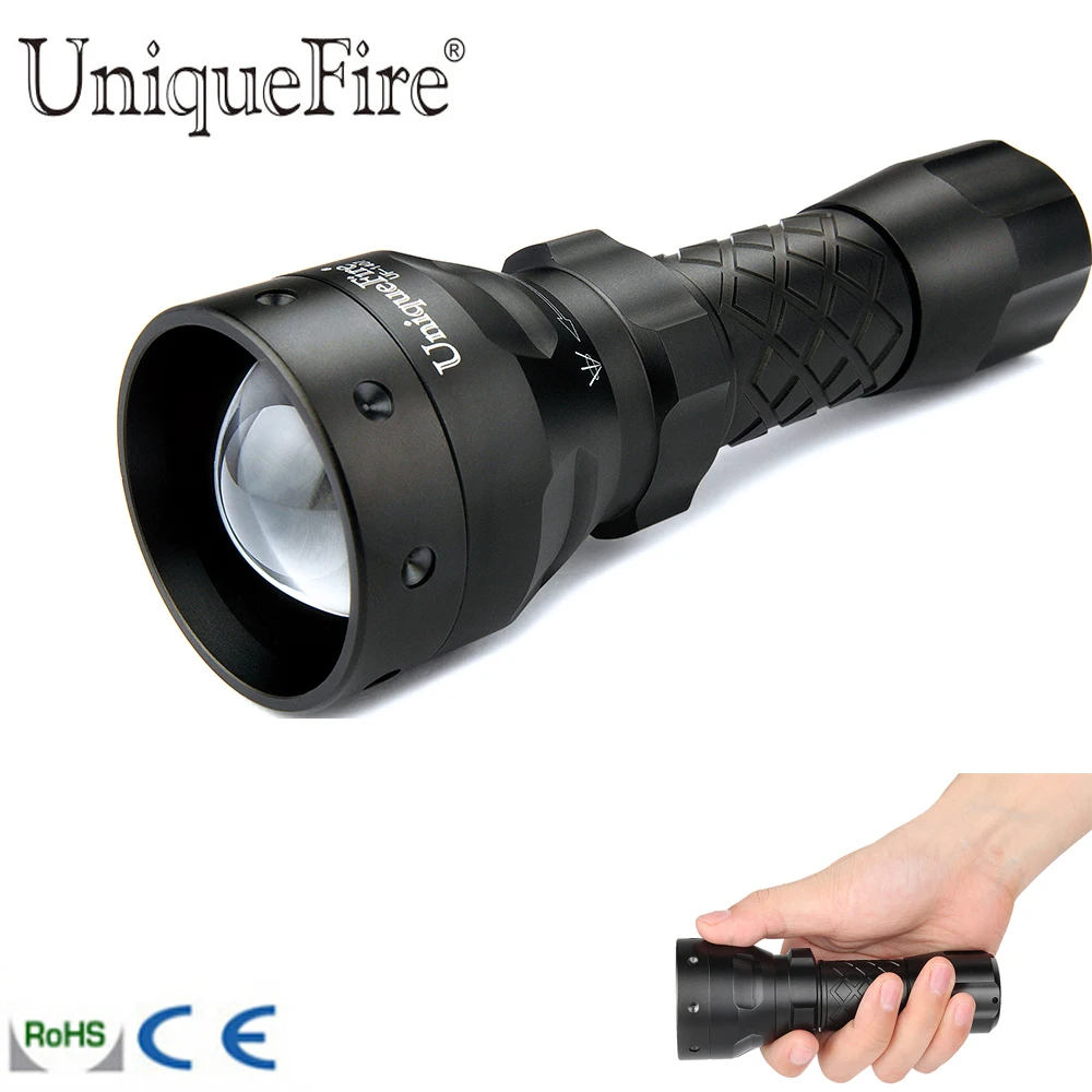 Uniquefire 1407 Led  flashlight Convex Lens Lamp for 118650 Battery Green  Red  White Light LED torch+charger free shipping3