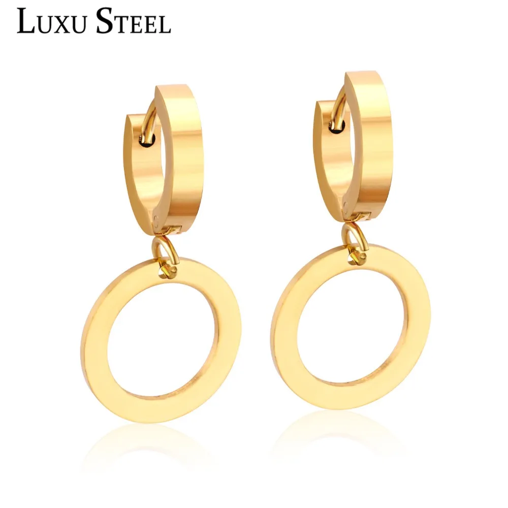 

LUXUSTEEL Stainless Steel Hoop Earrings Gold/Silver Color Hollow Out Round Earring Fashion Jewelry 2018 Female Bijoux Gift