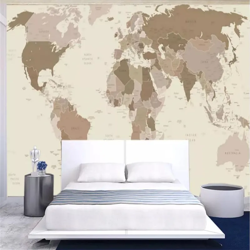 

European simple nostalgia world map background wall professional custom mural wholesale wallpaper poster photo wall