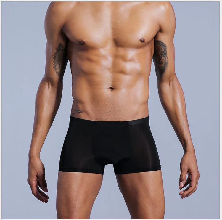 Very thin men\'s underwear nylon ice silk boxers double bagged high-interest high-stretch boxers