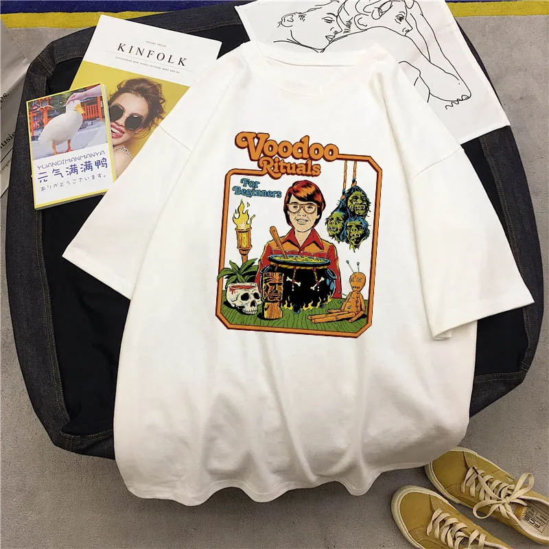 

Voodoo Rituals Cartoon Funny Print Casual Harajuku Loose Fashion Large Size S-2XL Devil Tops Vintage Short Sleeve Women T-Shirt