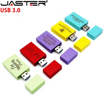 

JASTER USB 3.0 hot selling creative dyeing colourfu Wooden square U disk 4GB/8GB/16GB/32GB/64GB USB flash drive Free custom LOGO