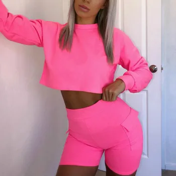 

Women Tracksuit 2pcs Set Outfits Long Sleeve Crop Top + Sweatpants Casual Homewear Fintness Workout Suits 2020 Summer Trend