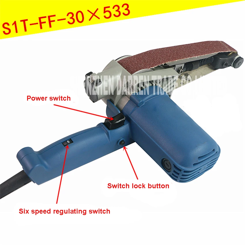 На переменной скорости 30*533 мм ленточный шлифовальный станок 550 Вт высокой мощности шлифовальный станок для дерева 220 В стеклянная бумагорезательная машина