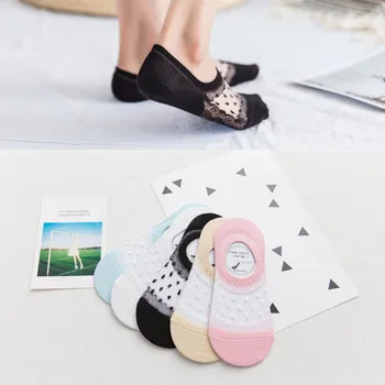 

New Silicone Non-slip Summer Slipper Low Mouth Invisible Women's Solid Color Socks Cotton Glass Stocks Female Meias