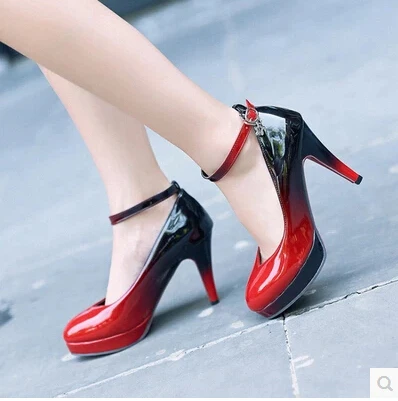 

Spring and autumn gradient color high-heeled shoes with a sense of small women's singles waterproof tape sets of professional po
