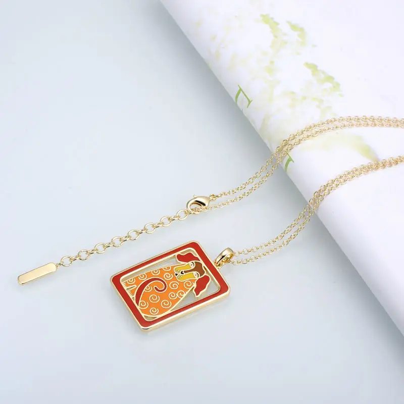 SANTUZZA Brass Necklace For Woman Yellow Gold Color Cute Doggy Pendant Necklace HANDMADE Enamel Party Fashion Jewelry