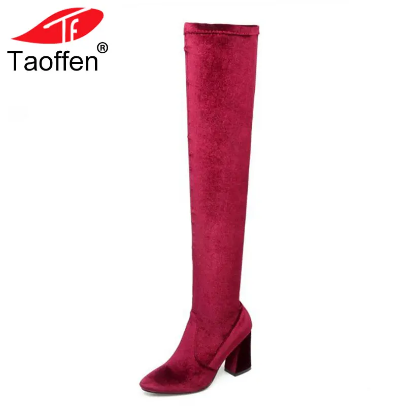 

TAOFFEN Fashion Plus Size 33-46 Chunky Heels Zip Up Women Shoes Autumn Winter Over The Knee Boots Woman Fur Party Sexy Boots