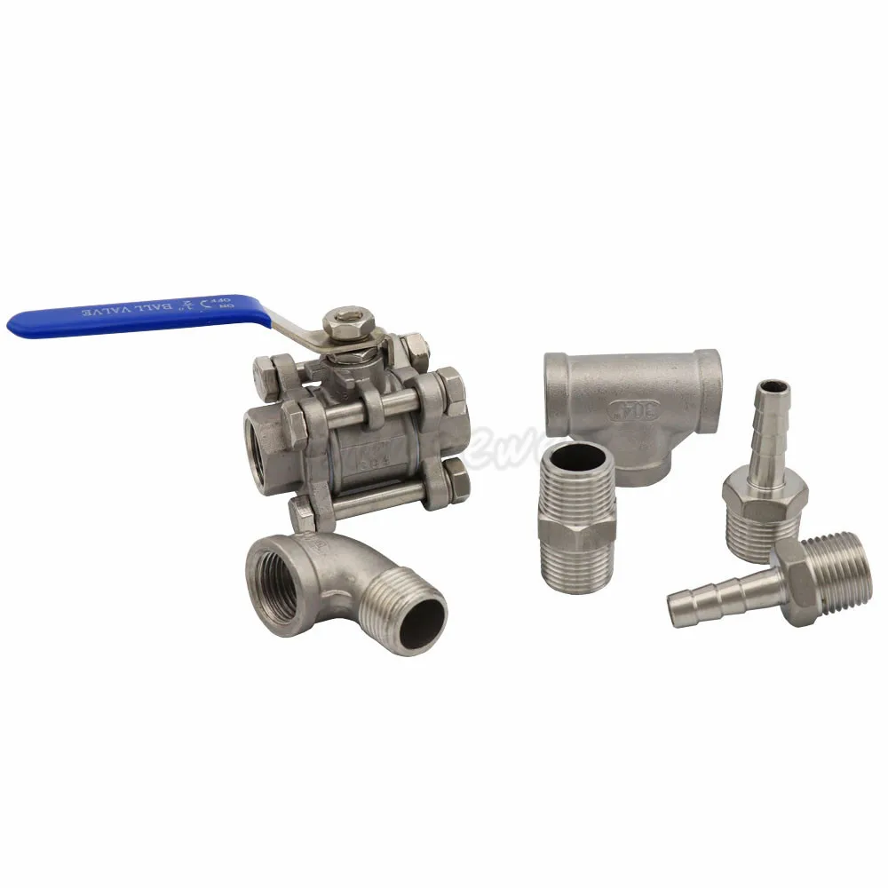 Stainless Steel Ball Valve Hose Barb&Hex Nipple 12In-line Thermometer & 3pc Ball Valve Counterflow Wort Chiller Homebrew Beer (6)