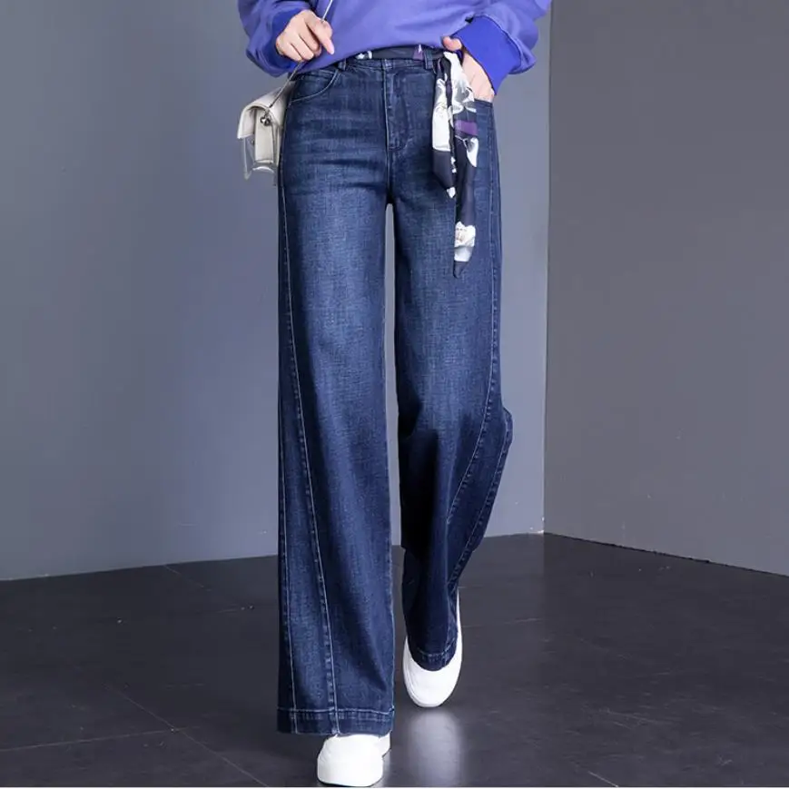 Большие размеры 26-33! широкие джинсы женские случайный звонок джинсы с кроем для женщин Высокая талия полная длина брюки бойфренд