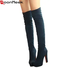 Plus size 34-46 new fashion platform over the knee boots thick high heels round toe suede thigh high winter suede long boots
