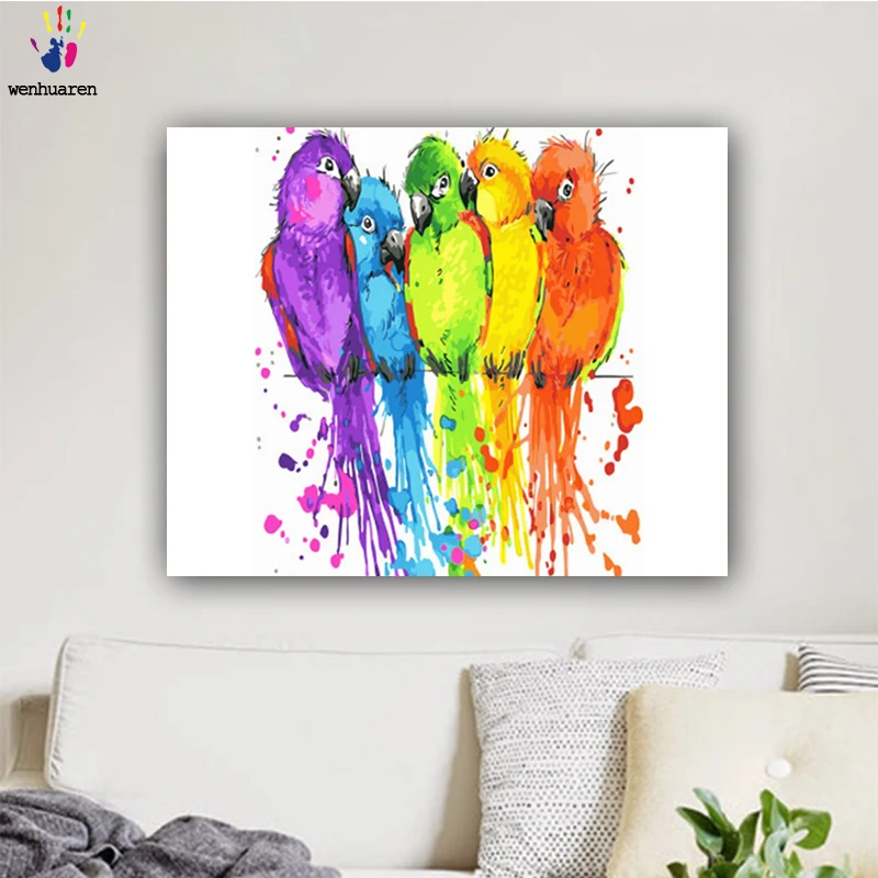 DIY картинки для раскраски по номерам с цветами пять цветов фотографии птиц Рисование Живопись по номерам в рамке дома