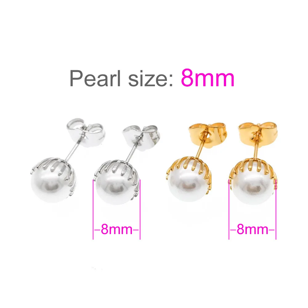 Женские серьги гвоздики с белым жемчугом золотистые пусеты E1705|pearl stud earrings|stud
