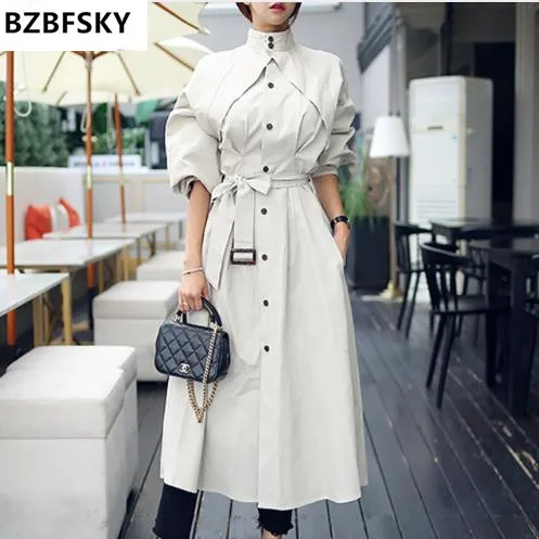 

New 2019 Spring Windbreaker Women Single-Breasted Loose A-line Trench Coat Elegant Chic Sashes Outerwear Bussiness Long Trench