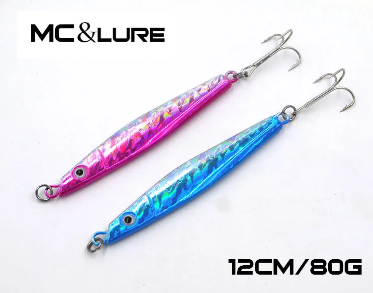 

MC&LURE Hard Fishing Lure Metal Jigging Spoon 80g Artificial Bait Boat Fishing Jig Spoon Lures  3D Eyes with Treble Hook