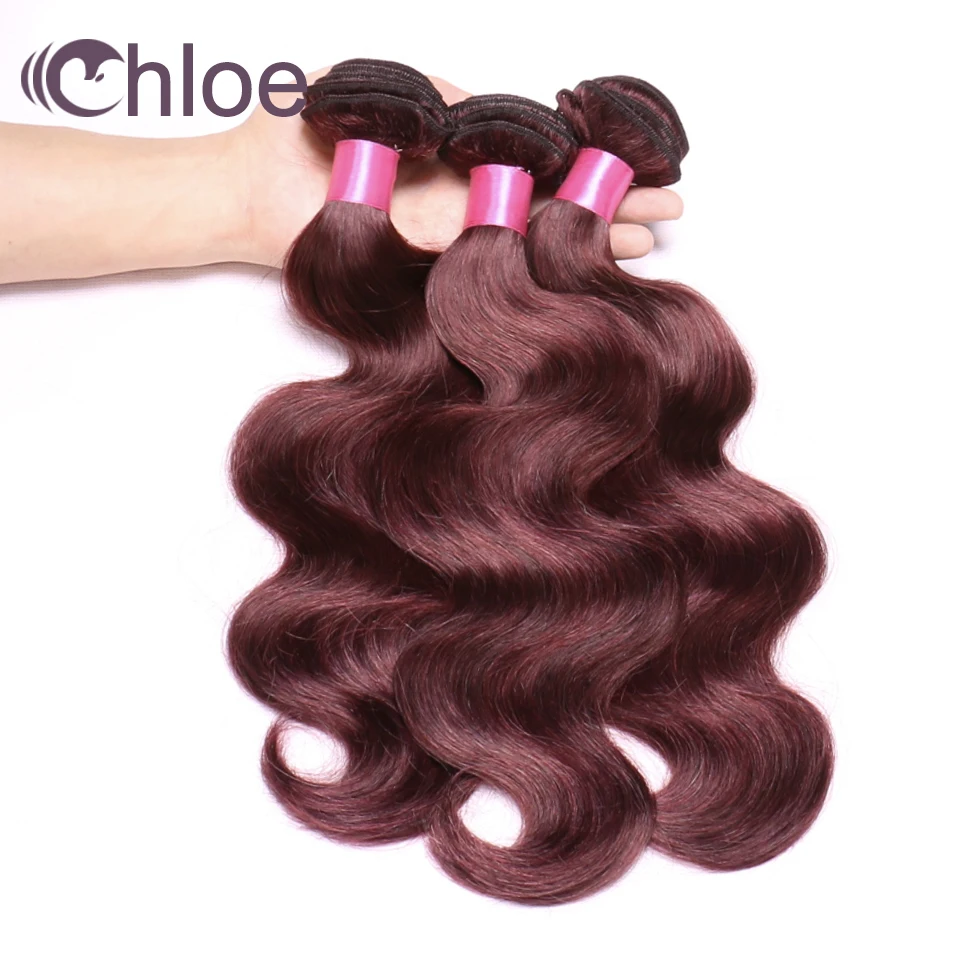 Chloe Pre-colored 99J Body Wave Brazilian Hair Weave Bundles 100% Human Hair 3PCS Red Wine Burgundy Non-remy Extensions