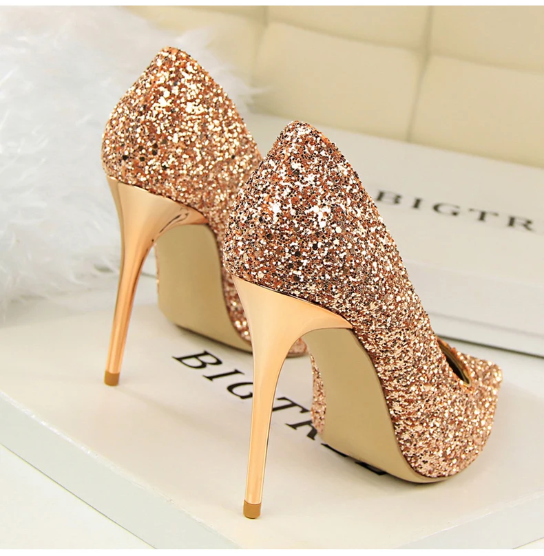 Women's Pumps Womens High Heel Shoes' Party Thin Heels Women High Heel Shoes In Glitter 2018 Hot Women Pumps Shoes Big Size 8 (8)