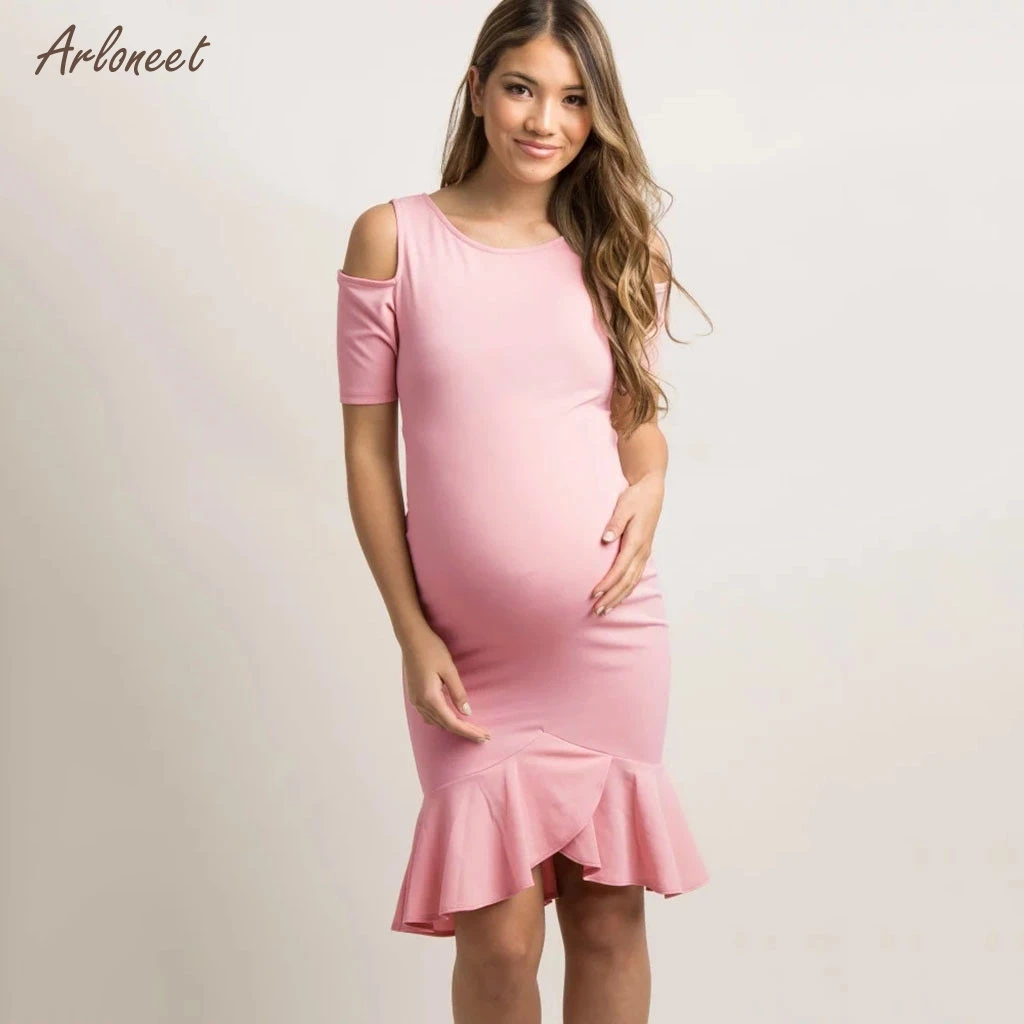 ARLONEET вечернее платье для беременных женщин с коротким рукавом и оборками розовое платье для беременных vestidos maternidade