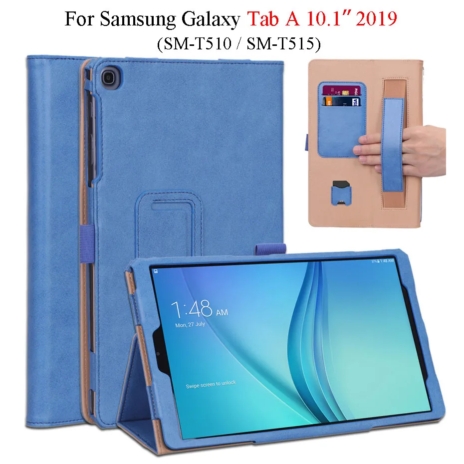 

Tablet Stand Case For Samsung Galaxy Tab A 10.1 2019 SM-T510 T515 Retro PU Leather Hand Holder Cover Case Funda With Card Slot