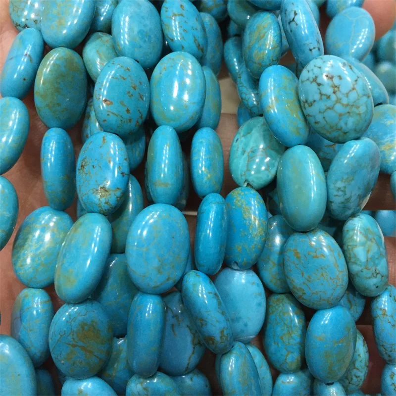 

Oval Pure Turquoise Genuine Minerals Energy Natural Stone Original Real Calaite Disc Loose Bead for DIY Good Jewelry Bracelet