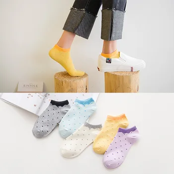 

5 Colour HIgh Quality 2018 New Fashion Cute Ladies Women Cotton Socks Horizontal Dots Pattern Printed Casual Ship Socks