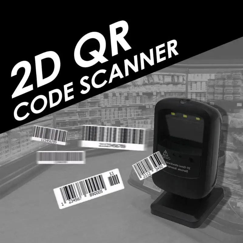 

USB Wired Desktop Laser Barcode 2D QR Code Scanner Reader Platform Autoscanner for Supermarket