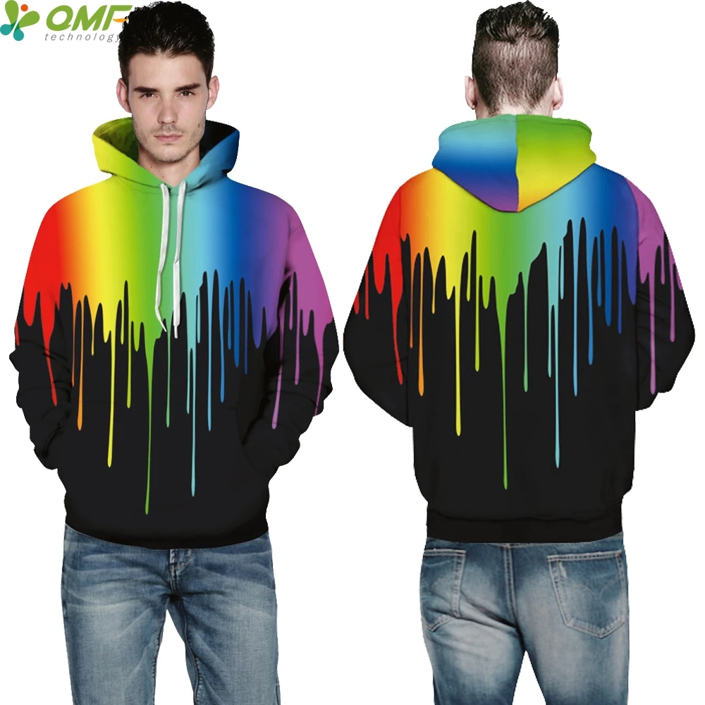 Colorful Paint Dripping Men Sweatshirts Jumper Hooded Tops Street Wear