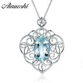 

AINUOSHI 1ct Oval Cut Heart Pendant Necklace Pure 925 Sterling Silver Natural Sky Blue Topaz Link Chain Jewelry Gift for Women