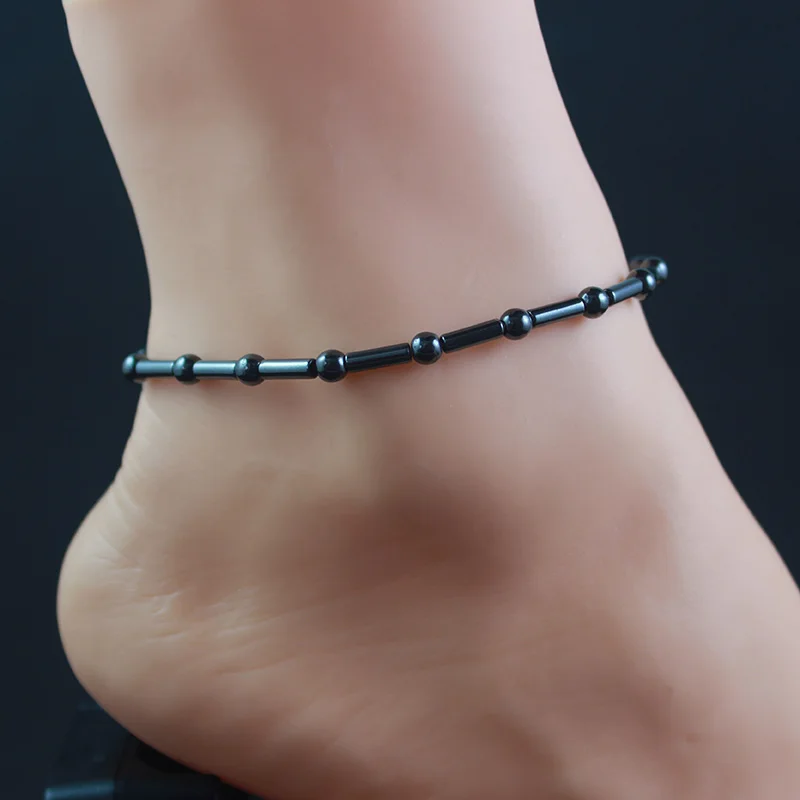 

Black Thin Hematite Anklet Magnetic Round Beads Anklet Handmade Jewelry for Women Foot Chain Beach Jewelry