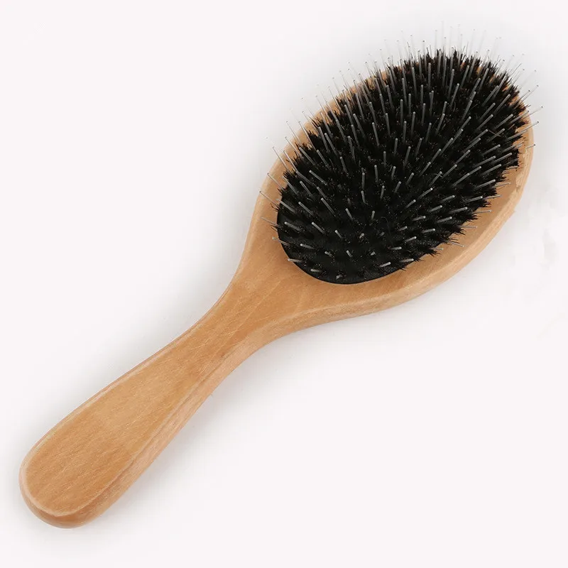 

2019 Brand New High Quality Wood Handle Natural Boar Bristle Hair Brush Fluffy Comb Hairdressing Barber Tool