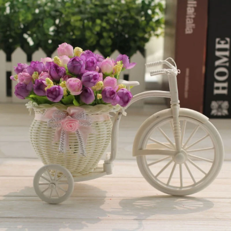 DIY Пластиковый белый трехколесный велосипед дизайн Цветочная корзина контейнер для цветочного растения для свадьбы вечерние украшения домашний декор