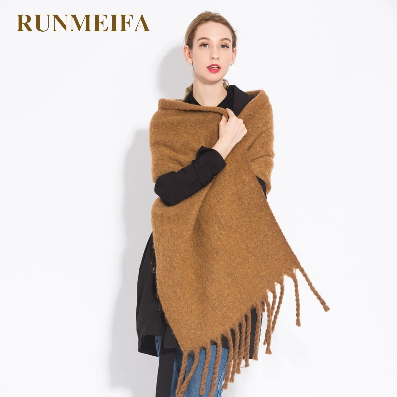 Новинка 2018 Женский/Дамский зимний теплый кашемировый однотонный шарф RUNMEIFA из
