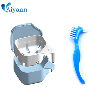 

New Design Protable Denture Case Container Dental False Teeth Storage Box With Tooth Clean Brush Care Oral Care