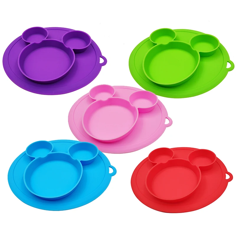 Детская безопасная силиконовая обеденная тарелка без BPA, однотонная детская посуда, всасывающая детская обучающая посуда, милая детская миска для питомца