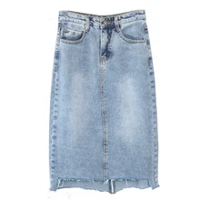 Женская джинсовая юбка длиной до колена OL прямые джинсовые юбки женские синие облегающие Юбки Высокая талия Elagant модульная юбка