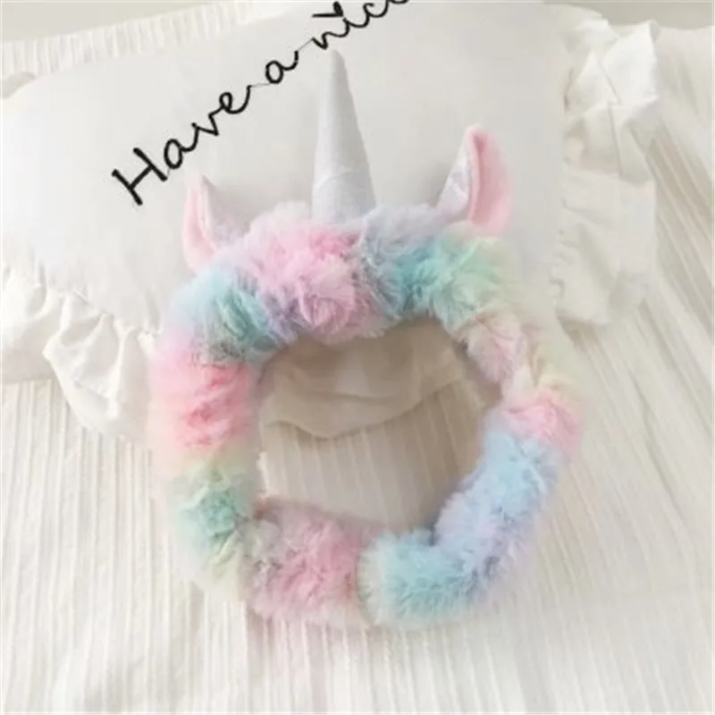 

2019 Cute Unicorn Plush Hair Band For Women Girls Wash Face Headband Makeup Headwear Hairbands Coral Fleece Hair Accessories