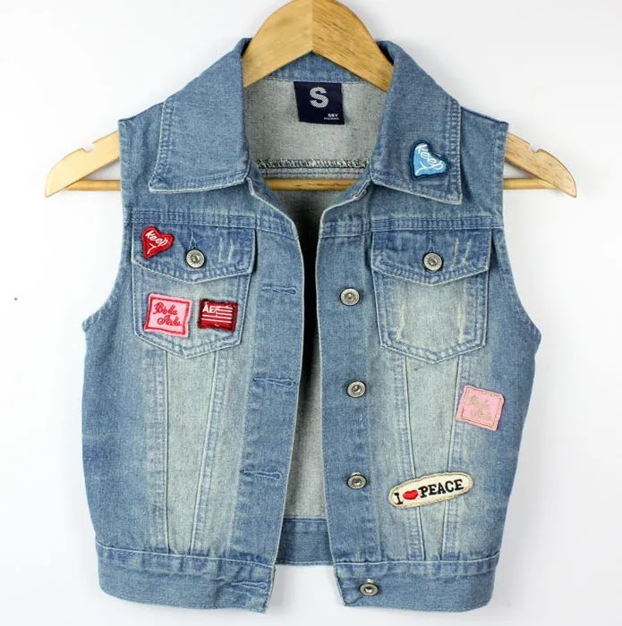 Denim mujer Chaleco 2017 Calle Casual Wear Lindo Parche