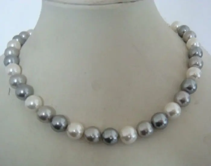 

Wholesale FREE SHIPPING >>> gorgeous 11-12mm south sea black white gray pearl necklace 18inch
