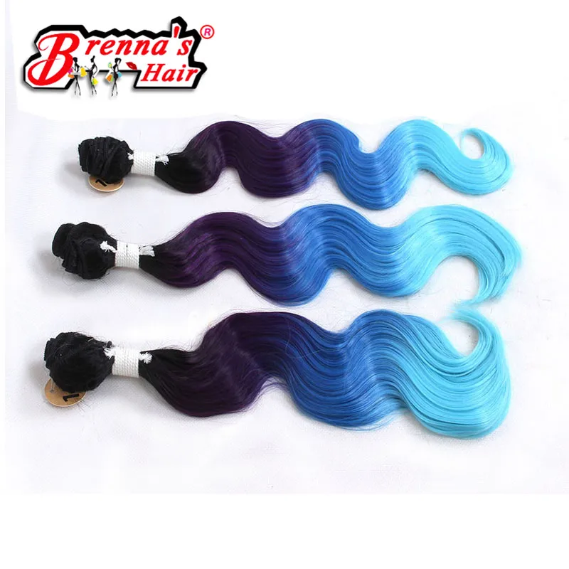 Black Blue Light Blue Eunice Synthetic Body Wave Hair Weaving