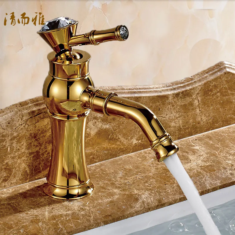 Basin faucet hot and cold taps European antique copper and gold hand-washing toilet washbasin faucet