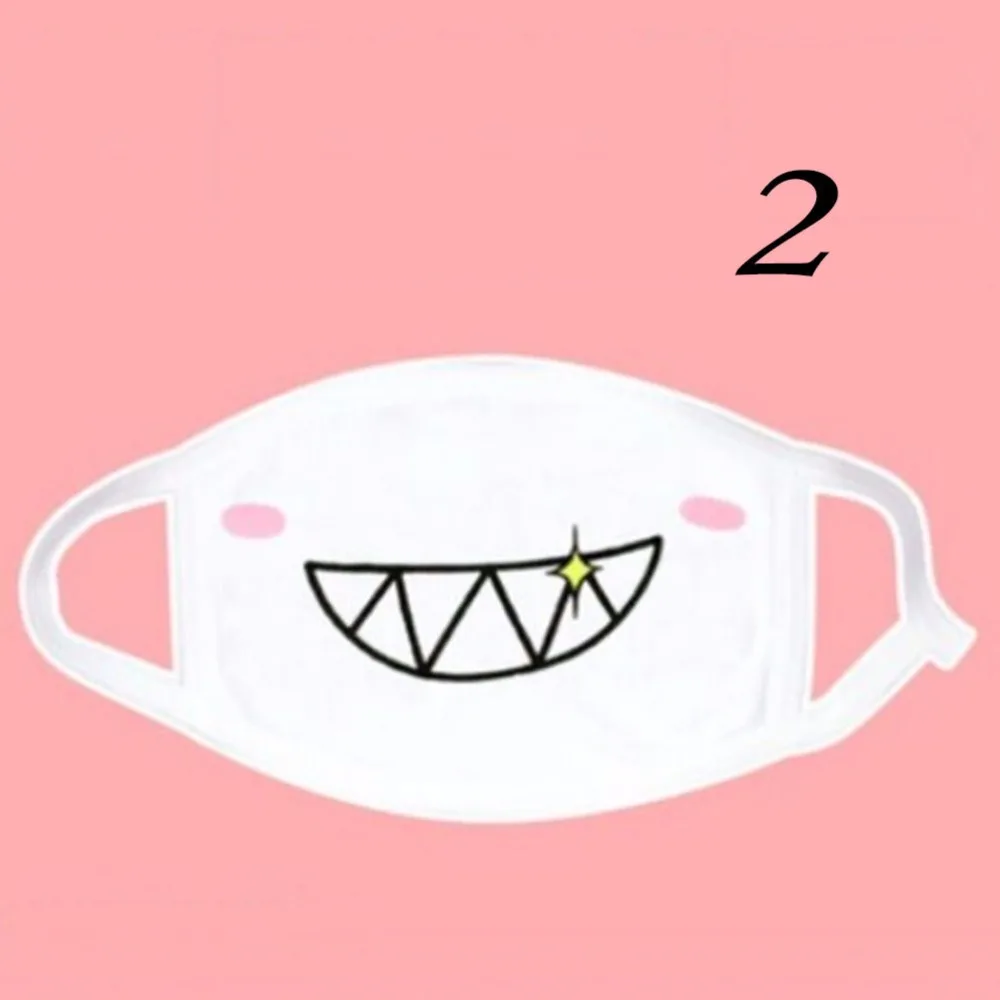 1 шт., белая кавайная маска от пыли, Kpop, хлопковая маска для губ, милый аниме, мультяшная маска для лица, смайлик, маски для лица Kpop - Цвет: 2