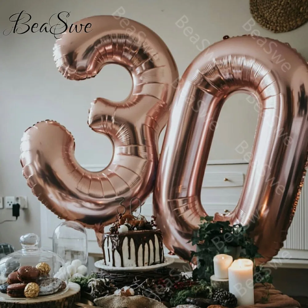 

2pcs/lot Large Size 40inch Rose Gold Black number Foil Balloon figures 30 Adult Birthday Party Decor Anniversary Helium Globos