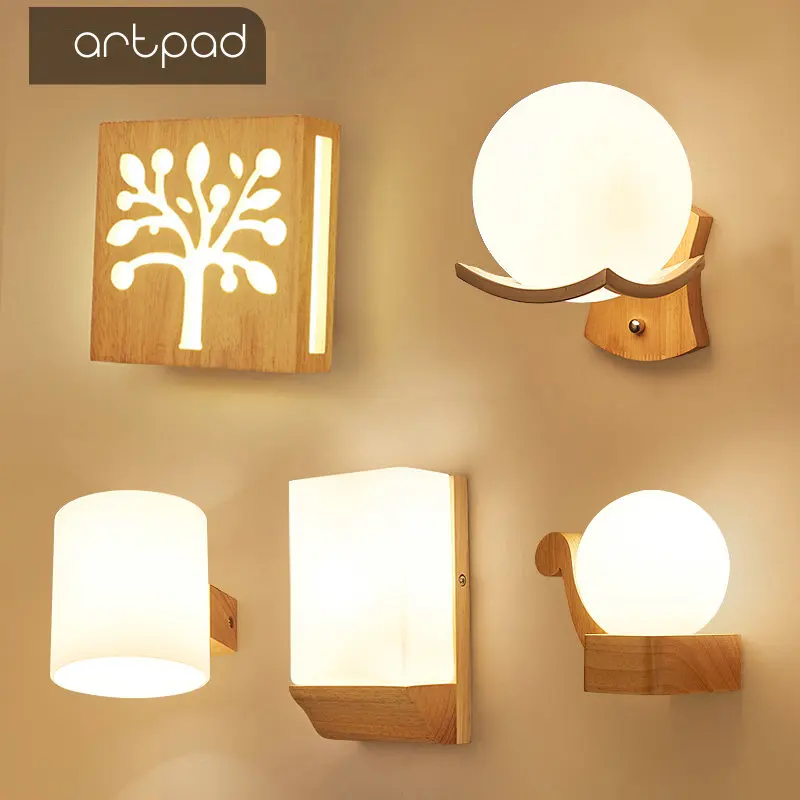  Artpad Scandinavian Nordic Wall Wood Light Glass Lampshade Corridor Balcony Bedside LED Side Wall L - 32888686201