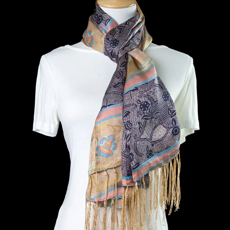 

100% Silk Scarf Women Scarf Zentangle Flower Long Silk Shawl 2019 Double Layers Silk Wrap Female Shawl Hot Luxury Gift for Lady