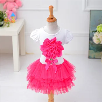 

children clothing 2017 new spring-summer rose flower cake ball gown baby girl kid princess dress