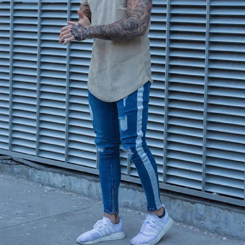 Jeans Skinny uomo pantaloni Hip Hop elasticizzati Slim Fit in Denim  pantaloni da uomo elasticizzati a matita Jeans con fori strappati al  ginocchio|Jeans| - AliExpress