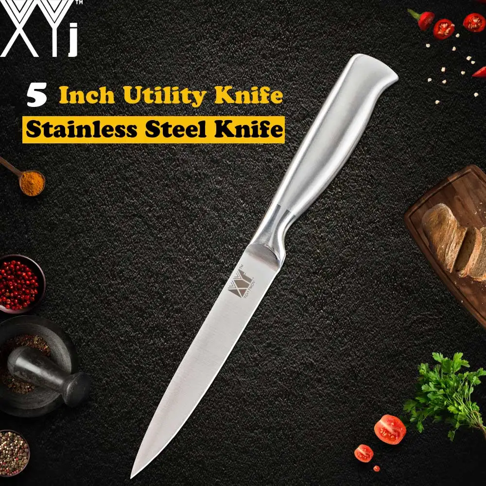 XYj набор кухонных ножей из нержавеющей стали, кухонные принадлежности, Держатель ножей из нержавеющей стали, точилка для ножей, кухонная принадлежность шеф-повара, лучший инструмент - Цвет: 5 inch Utility