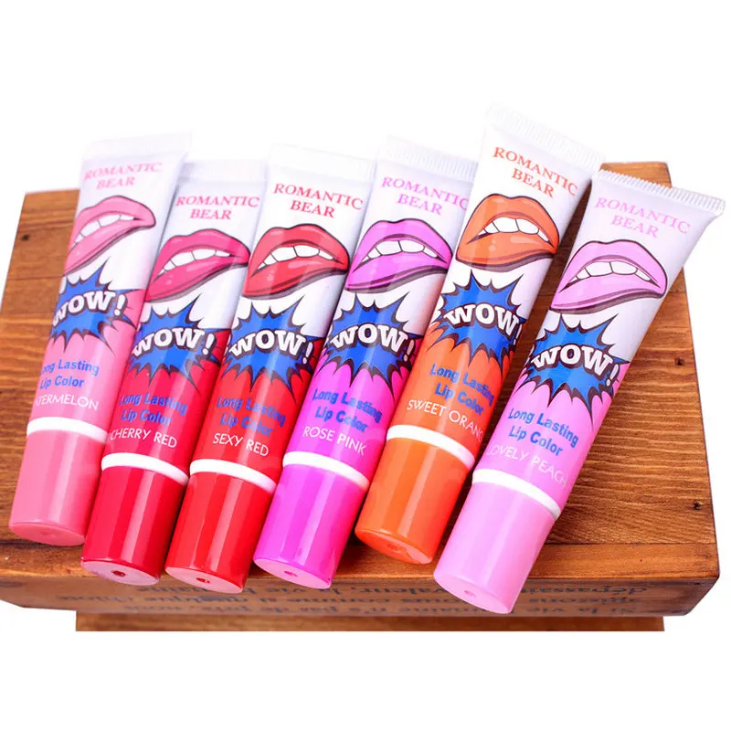 

6 PCS Romantic Bear Tear-off Lipstick Matte Lip Gloss Magic 6 Color Lip Tattoo WOW Long Lasting Lip Color Waterproof