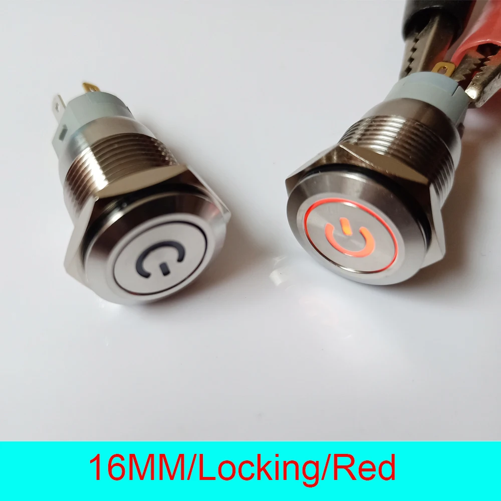 

50pcs 16mm Stainless Steel IP67 Waterproof Self Locking Latching ON/OFF 24V LED Illuminated Power Metal Push Button Switch