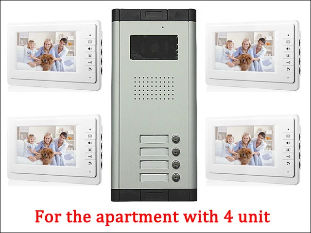 Apartment Wired Video Door Phone Audio Visual Intercom Entry System 4 Unit